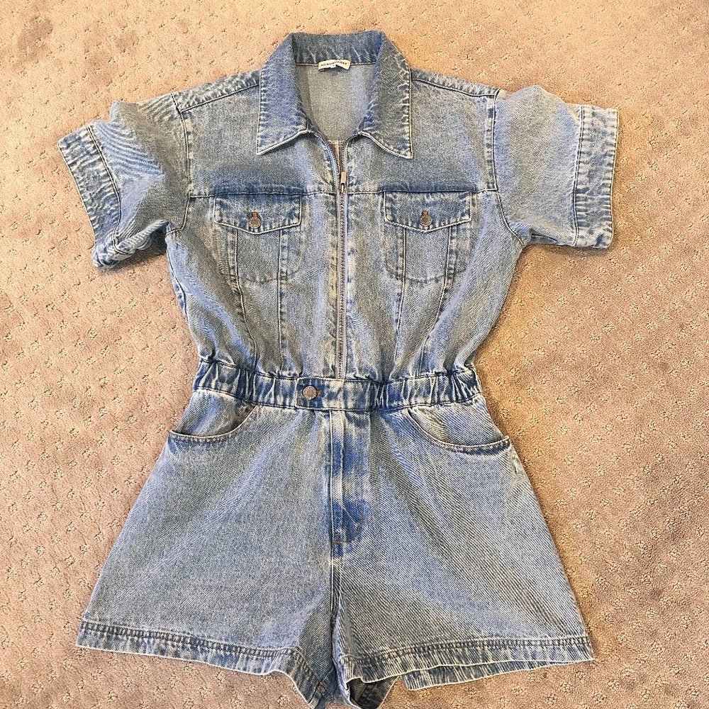 Weworewhat Denim Short Sleeve Romper